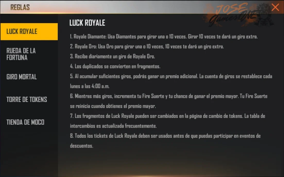 Acceder a la ruleta desde el apartado de eventos o tienda