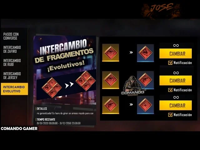 Acceder al menú de intercambio desde el arsenal o tienda de eventos