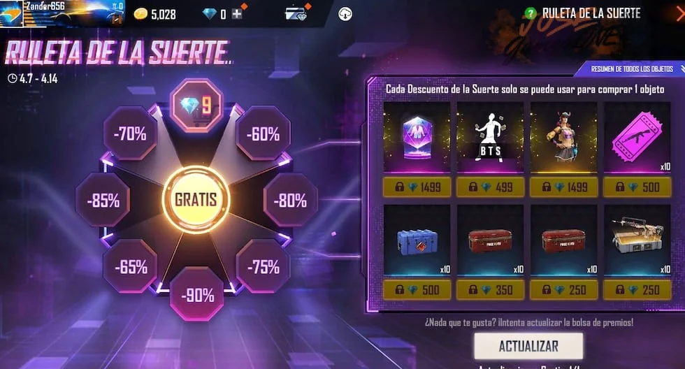 Cómo usar cupones de descuento en ruletas de Free Fire