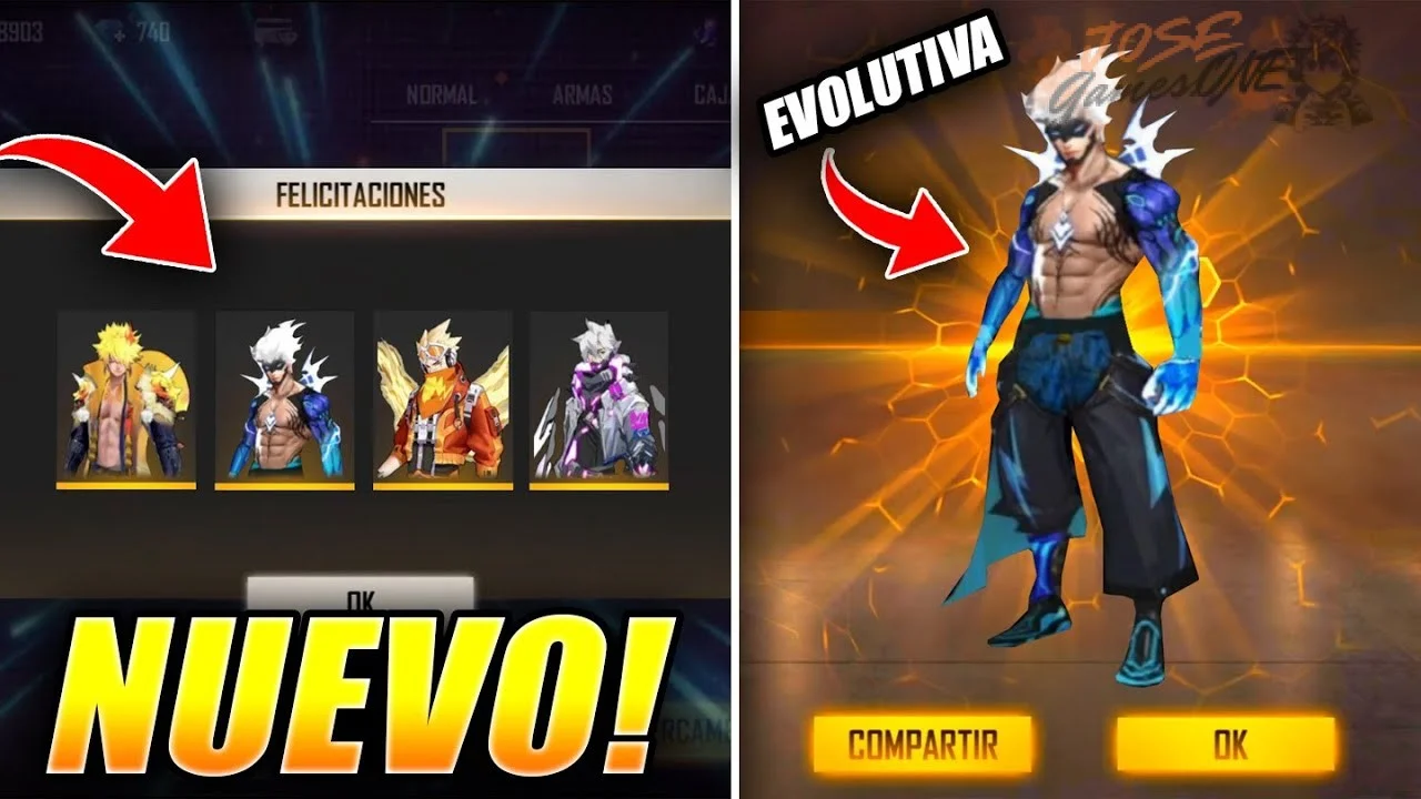 Diferencia entre una skin evolutiva y una skin normal en Free Fire