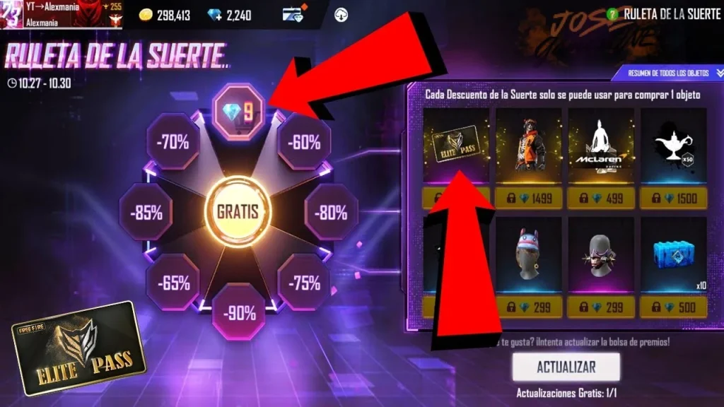 ¿Recompensas de la Ruleta de la Suerte en Free Fire?